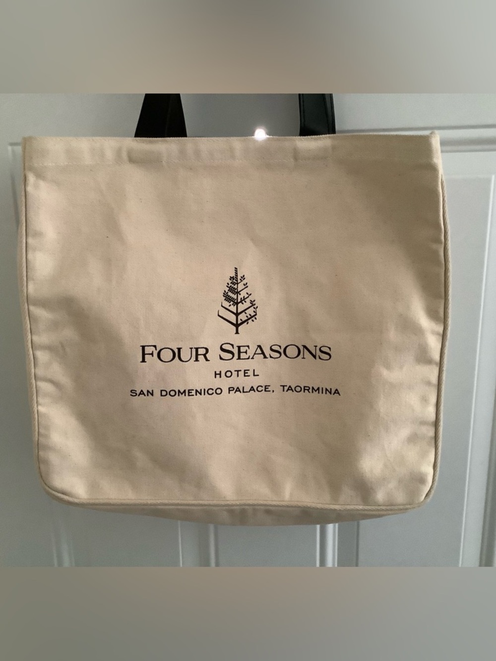 Four Seasons Hotel Canvas Tote in Beige with Black Logo